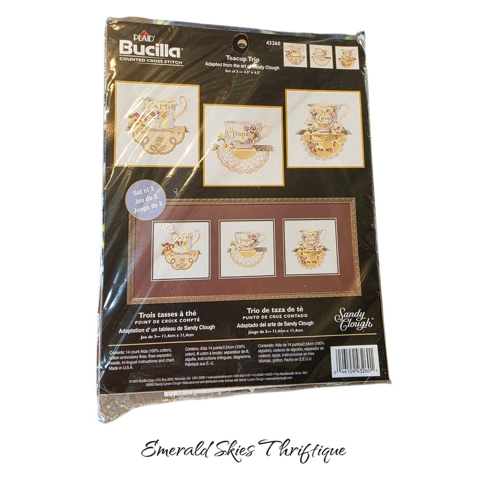 Teacup Trio Counted Cross Stitch Kit Bucilla Tea Cup new. Sandy Clough free ship
